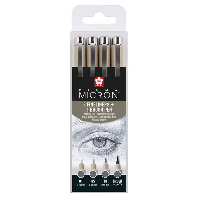 Fineliner Sakura Pigma Micron koelgrijs set 4 maten