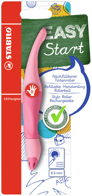 Rollerpen STABILO Easyoriginal  rechtshandig medium pastel poederroze blister à 1 stuk