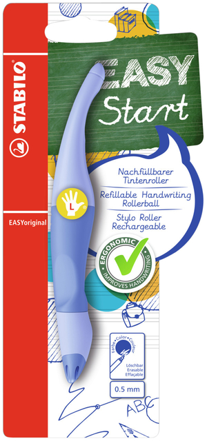 Rollerpen STABILO Easyoriginal  linkshandig  medium pastel luchtig blauw blister à 1 stuk