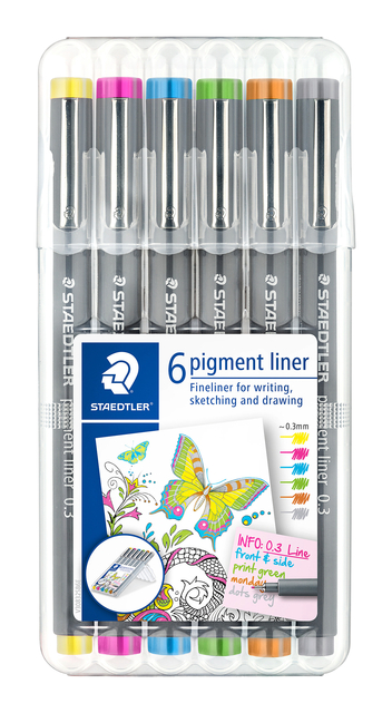 Fineliner Staedtler Pigment 308 0,3mm set à 6 kleuren