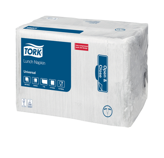 Lunchservet Tork 1-laags 33×33 500 stuks wit 509300