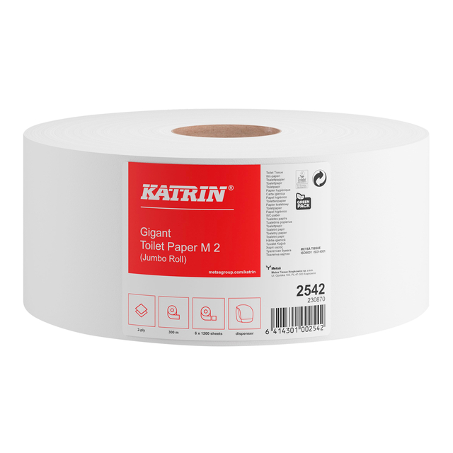 Toiletpapier Katrin Jumbo 2-laags wit 1200vel