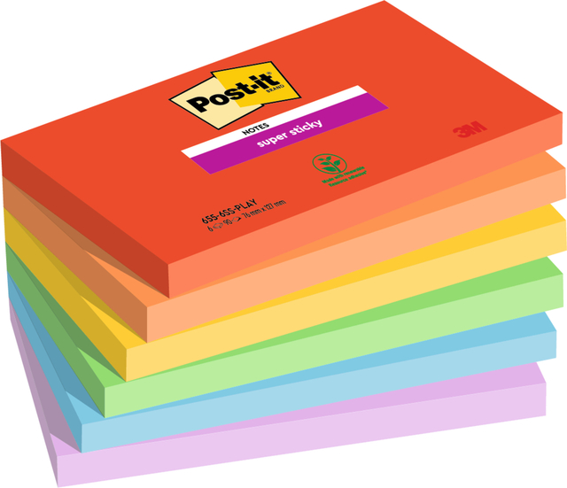 Memoblok Post-it 655 Super Sticky 76x127mm Playful