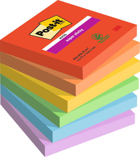 Memoblok Post-it 654 Super Sticky 76x76mm Playful