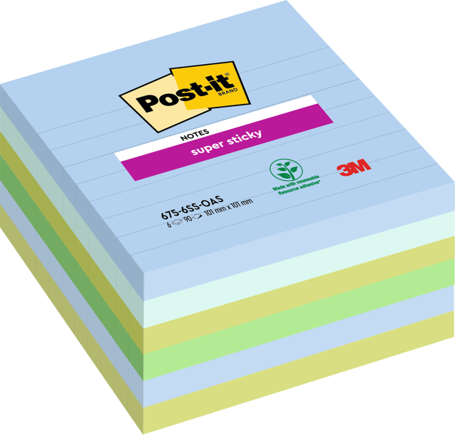 Memoblok Post-it 675-6 Super Sticky 101x101mm Oasis