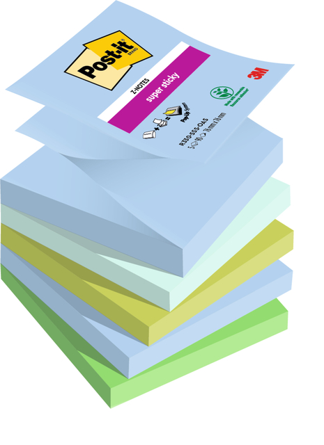 Memoblok Post-it Z-Notes R330 Super Sticky 76x76mm Oasis