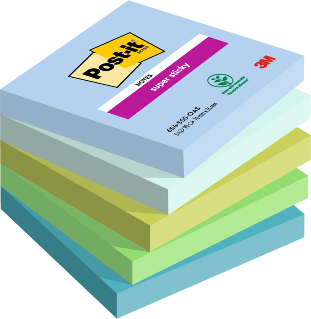 Memoblok Post-it 654 Super Sticky 76x76mm Oasis