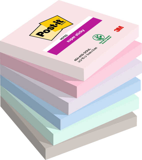 Memoblok Post-it 654 Super Sticky 76x76mm Soulful