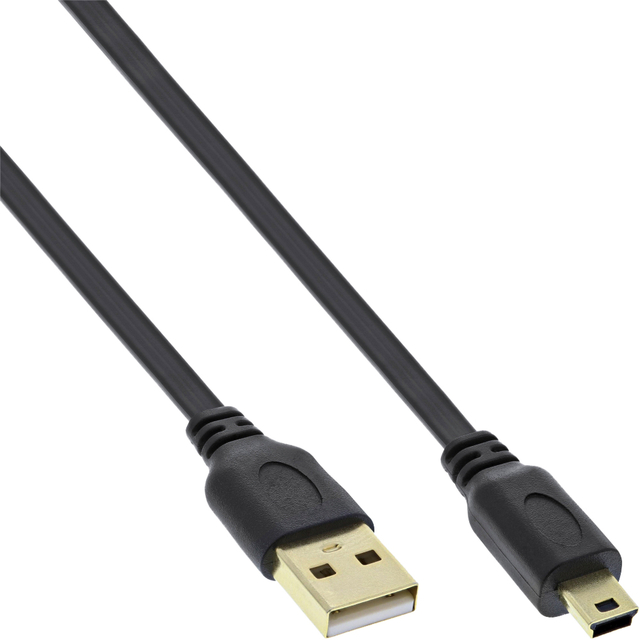 Kabel InlLne USB-A mini-B 2.0 platte kabel 2 meter zwart