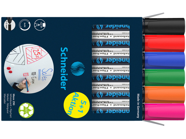 Whiteboardmarker Schneider Maxx 290 rond 2-3mm assorti doos à 5+1 gratis