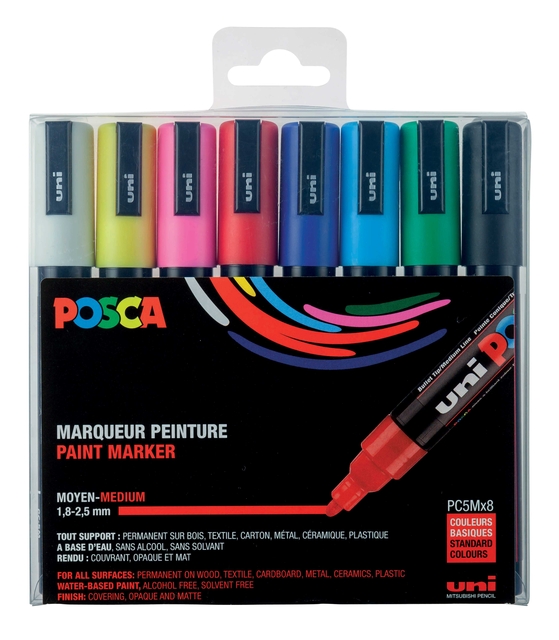 Verfstift Posca PC5M medium assorti set à 8 stuks