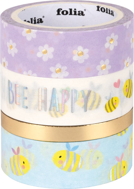 Washi tape Folia hotfoil bees 3x 15mmx5m 1x 10mmx5m