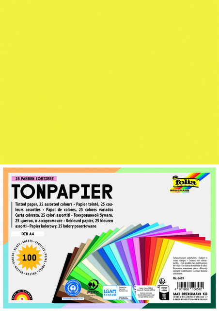 Knutselpapier Folia A4 100vel 25 kleuren