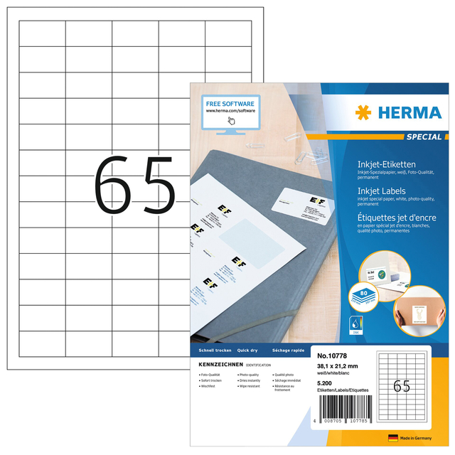 Etiket HERMA 10778 38.1×21.2mm wit 5200stuks