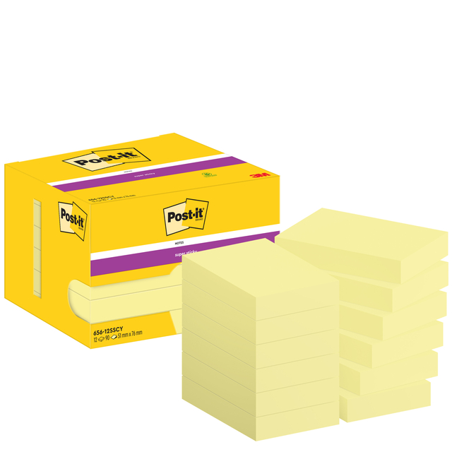 Memoblok Post-it 656 Super Sticky 51x76mm geel 12 stuks