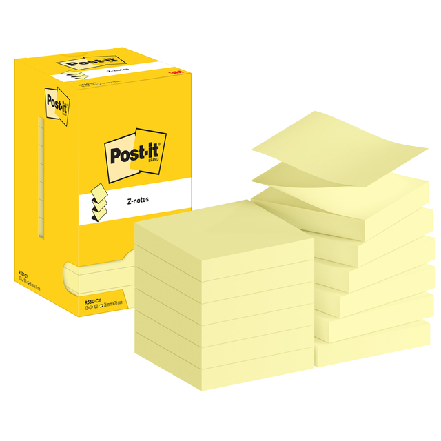 Memoblok Post-it Z-Note R330 76x76mm canary yellow 12 stuks