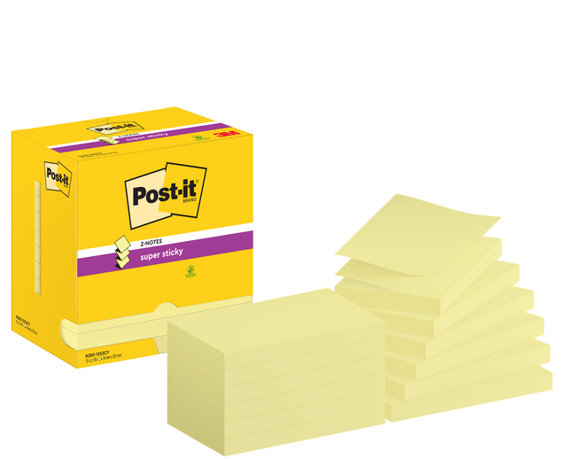 Memoblok Post-it Z-Note S350 Super Sticky 76x127mm geel