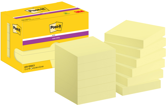 Memoblok Post-it 622 Super Sticky 47,6×47,6mm geel