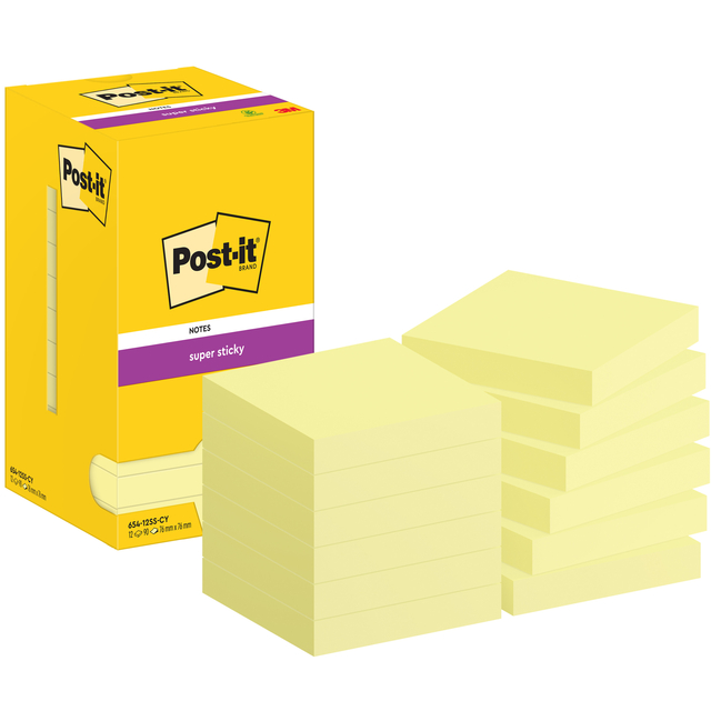 Memoblok Post-it 654 Super Sticky 76x76mm canary yellow