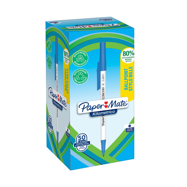 Balpen Paper Mate Kilometrico Recycled medium blauw