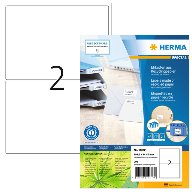 Etiket HERMA recycling 10735 199.6×143.5mm 160stuks wit