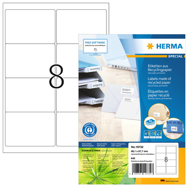 Etiket HERMA recycling 10732 99.1×67.7mm  640stuks wit