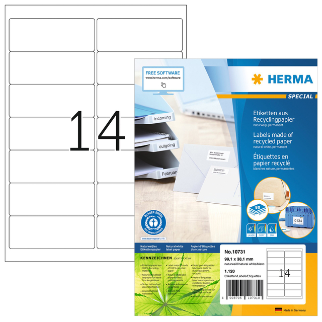 Etiket HERMA recycling 10731 99.1×38.1mm 1120stuks wit