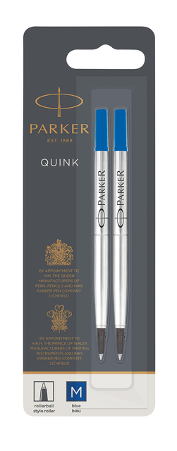 Rollerpenvulling Parker Quink medium blauw blister à 2 stuks