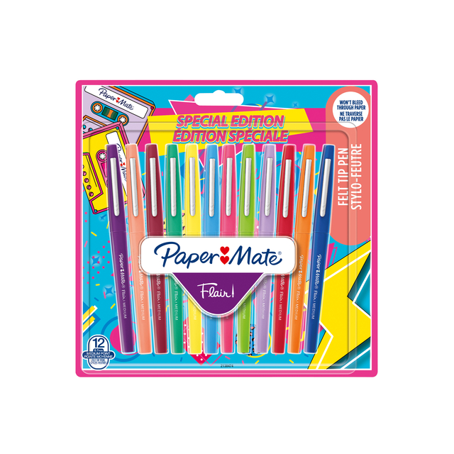 Fineliner Paper Mate Flair retro medium assorti blister à 12 stuks