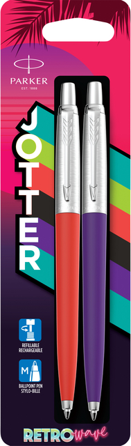 Balpen Parker Jotter Original 80’s Retrowave duo paars en oranje CT medium blister à 2 stuks