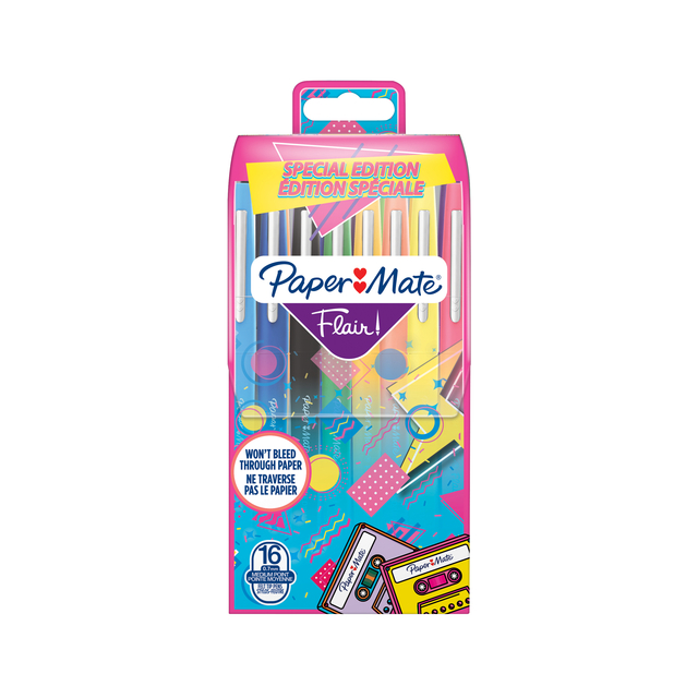 Fineliner Paper Mate Flair retro medium assorti blister à 16 stuks