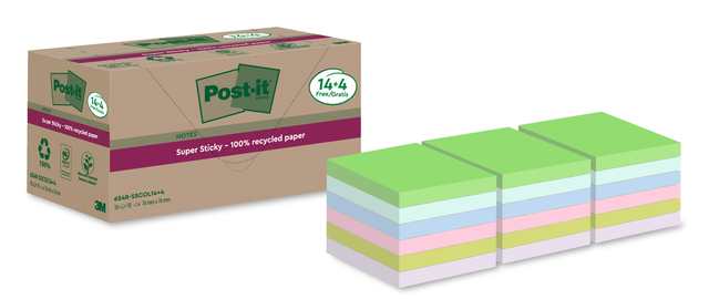 Memoblok Post-it 654 RSS12COL 76x76mm colour 14+4 gratis