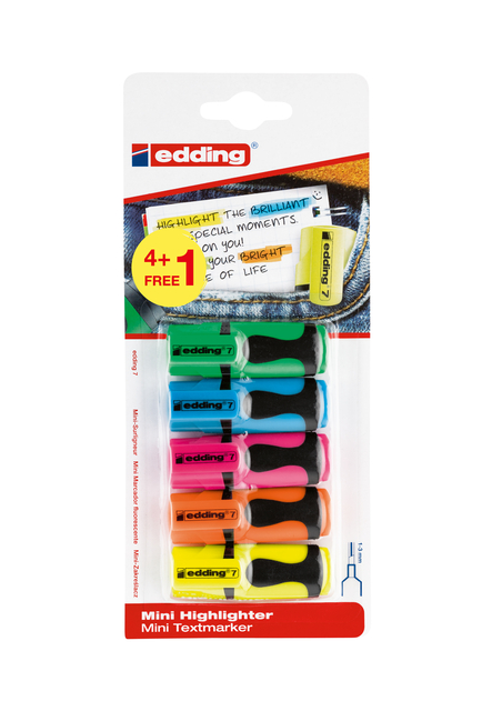 Markeerstift edding 7 mini 1-3mm assorti blister à 4+1 stuk gratis