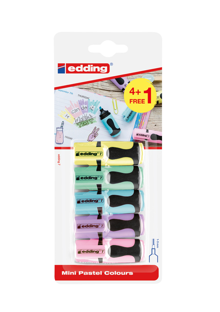 Markeerstift edding 7 mini 1-3mm pastel assorti blister à 4+1 stuk gratis