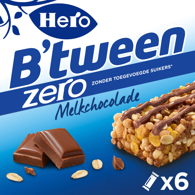 Tussendoortje Hero B’tween melkchocolade zero 6pack reep 20gr