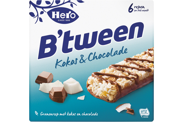 Tussendoortje Hero B’tween kokos chocolade 6pack reep 25gr