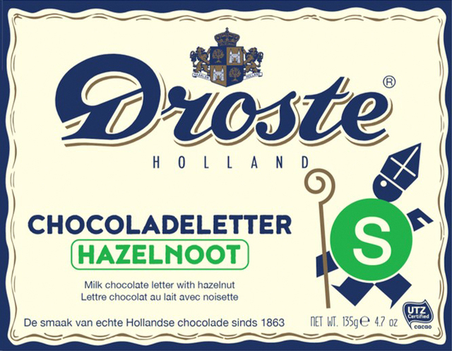 Chocoladeletter Droste “S” melk hazelnoot 135gr