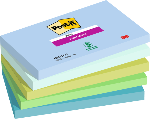 Memoblok 3M Post-it 655 76mmx127mm Super Sticky Oasis