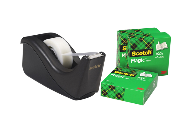 Plakbandhouder Scotch C60 zwart + 4 rollen Magic tape 19mmx33m