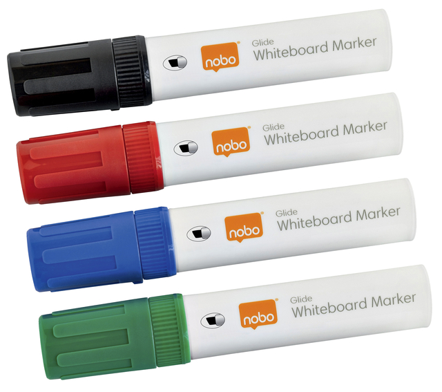 Whiteboardmarker Nobo Glide schuin assorti 10mm 4stuks