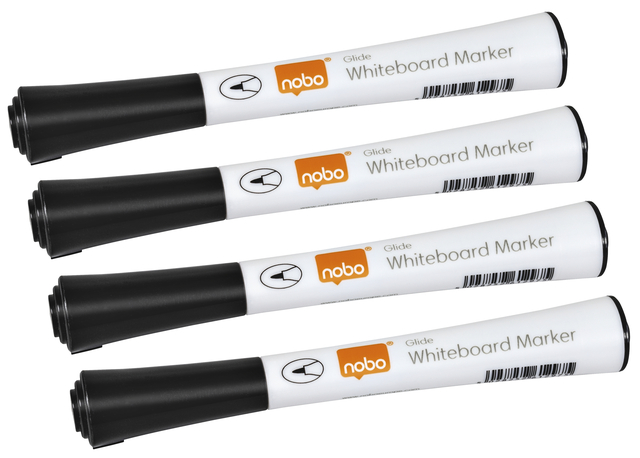 Whiteboardmarker Nobo Glide fijn zwart 1mm 4stuks