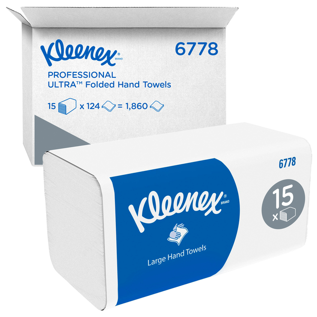 Handdoek Kleenex i-vouw 2-laags 21.5×31.8cm 15x124stuks wit  6778