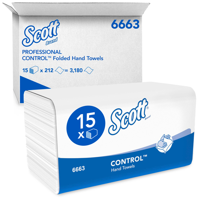 Handdoek Scott  i-vouw 1-laags 21.5×31.5cm wit 15x212stuks 6663