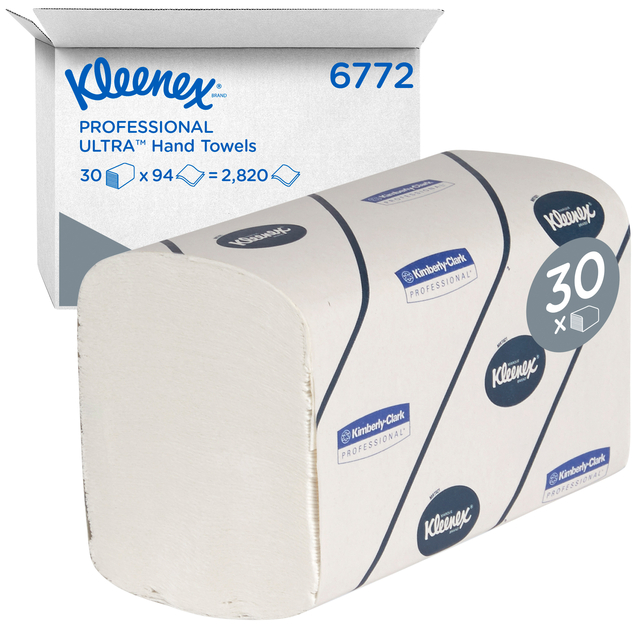 Handdoek Kleenex Ultra i-vouw 2-laags 21,5×41,5cm 30x94stuks wit 6772