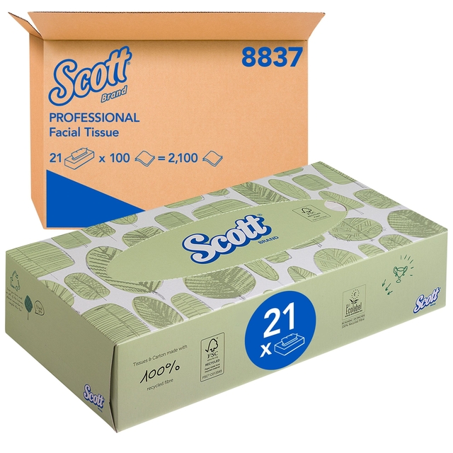 Facial tissues Scott 2-laags standaard 21x100stuks wit 8837