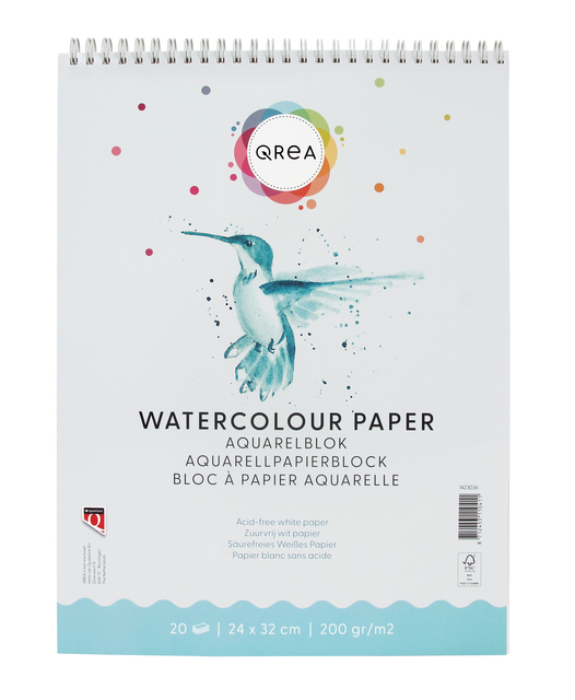 Aquarelblok Qrea 24×32 20vel 200gr spiraal