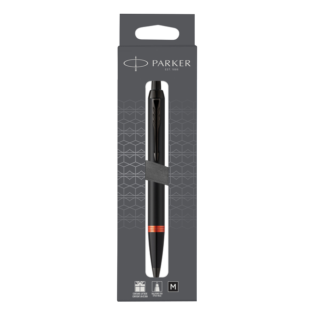 Balpen Parker IM black orange vibrant ring medium blister à 1 stuk