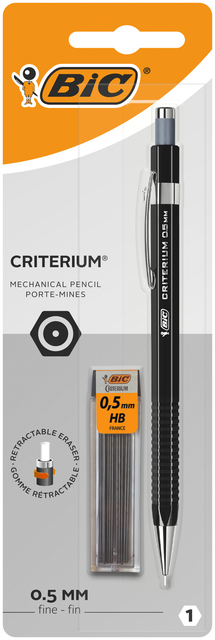 Vulpotlood Bic Criterium HB 0.5mm inclusief 12 stiften zwart blister à 1 stuk