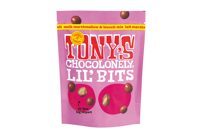 Chocolade Tony’s Chocolonely Lil’Bits melk marshmellow biscuit 120 gram