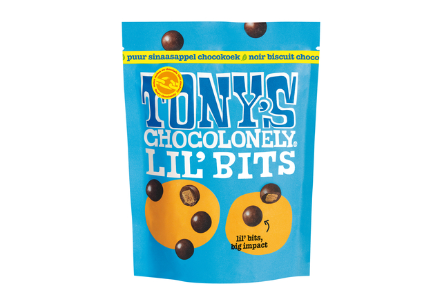 Chocolade Tony’s Chocolonely Lil’Bits puur chocokoek sinaasappel 120 gram